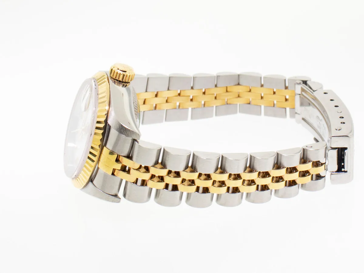Rolex Lady-Datejust 26mm Yellow Gold Steel White Roman Dial Fluted Bezel 79173