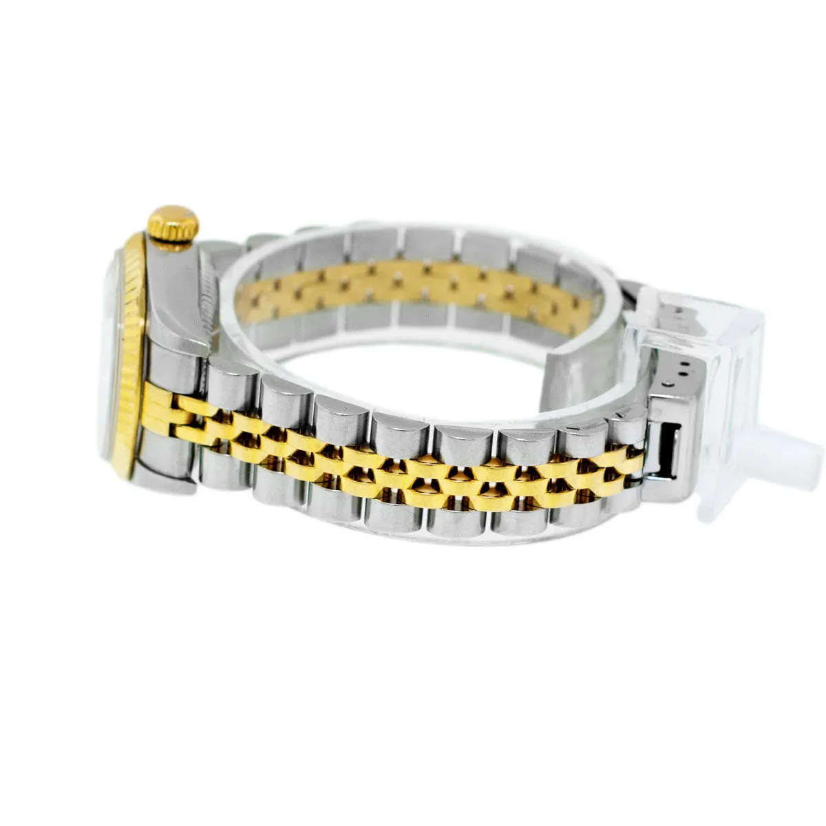 Rolex Lady-Datejust 26mm Yellow Gold Steel White Roman Diamond Dial & Fluted Bezel 69173