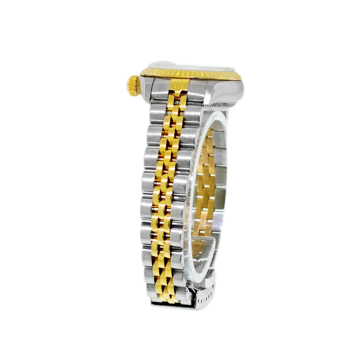 Rolex Lady-Datejust 26mm Yellow Gold Steel White Roman Diamond Dial & Fluted Bezel 69173