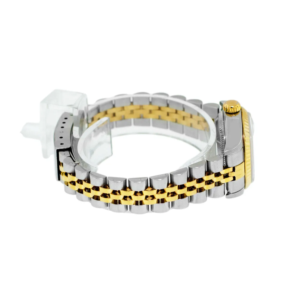 Rolex Lady-Datejust 26mm Yellow Gold Steel White Roman Diamond Dial & Fluted Bezel 69173