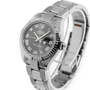 Rolex Lady-Datejust 28mm White Gold & Steel Dark Rhodium Roman Dial & Fluted Bezel 279174
