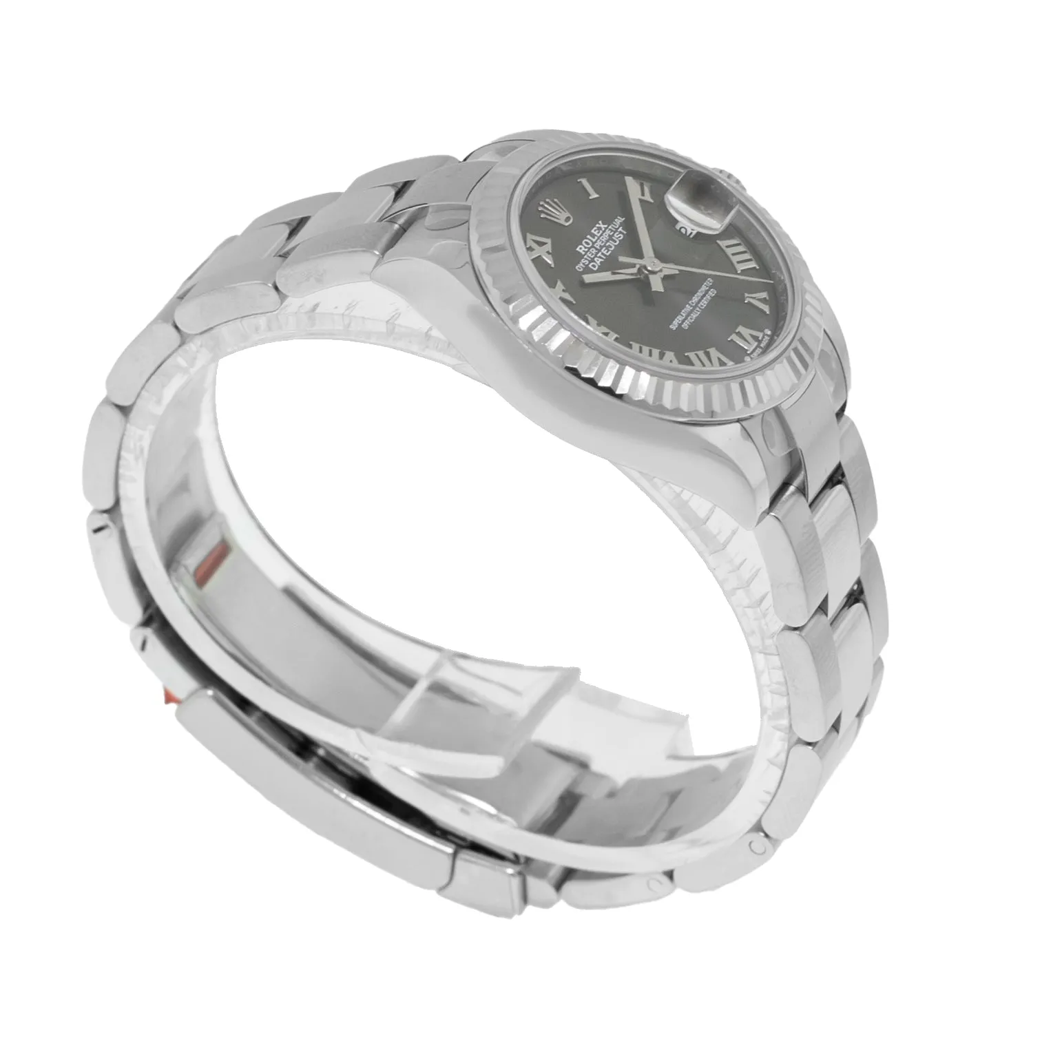 Rolex Lady-Datejust 28mm White Gold & Steel Dark Rhodium Roman Dial & Fluted Bezel 279174