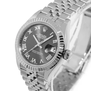 Rolex Lady-Datejust 28mm White Gold & Steel Dark Rhodium Roman Dial & Fluted Bezel 279174