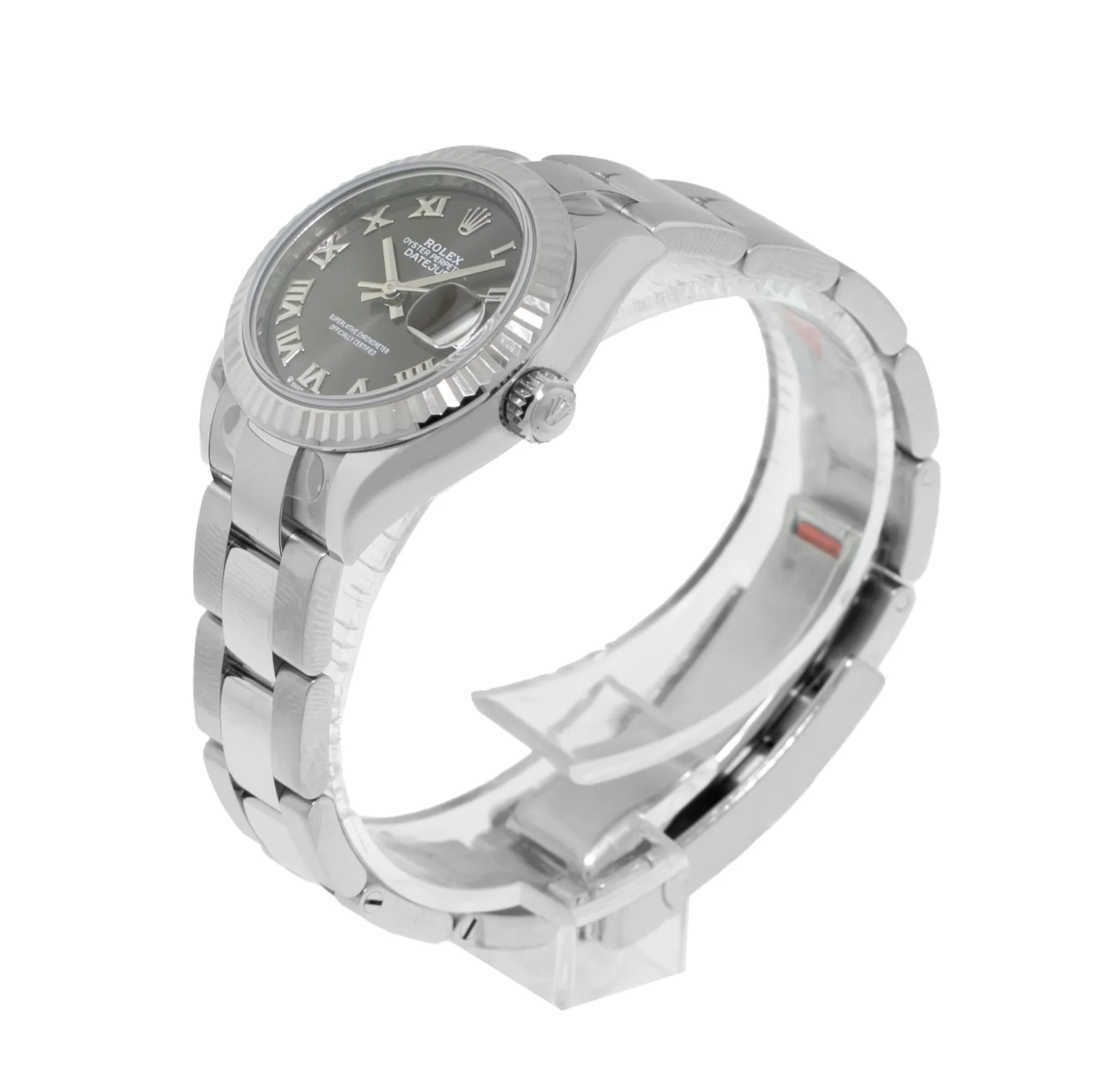 Rolex Lady-Datejust 28mm White Gold & Steel Dark Rhodium Roman Dial & Fluted Bezel 279174
