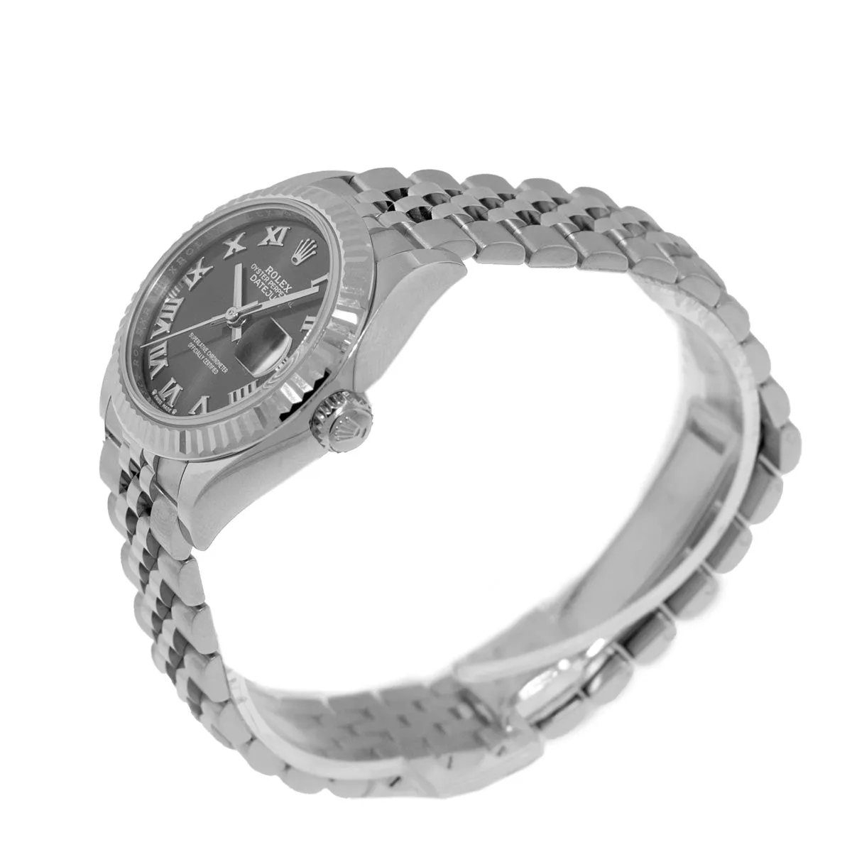 Rolex Lady-Datejust 28mm White Gold & Steel Dark Rhodium Roman Dial & Fluted Bezel 279174