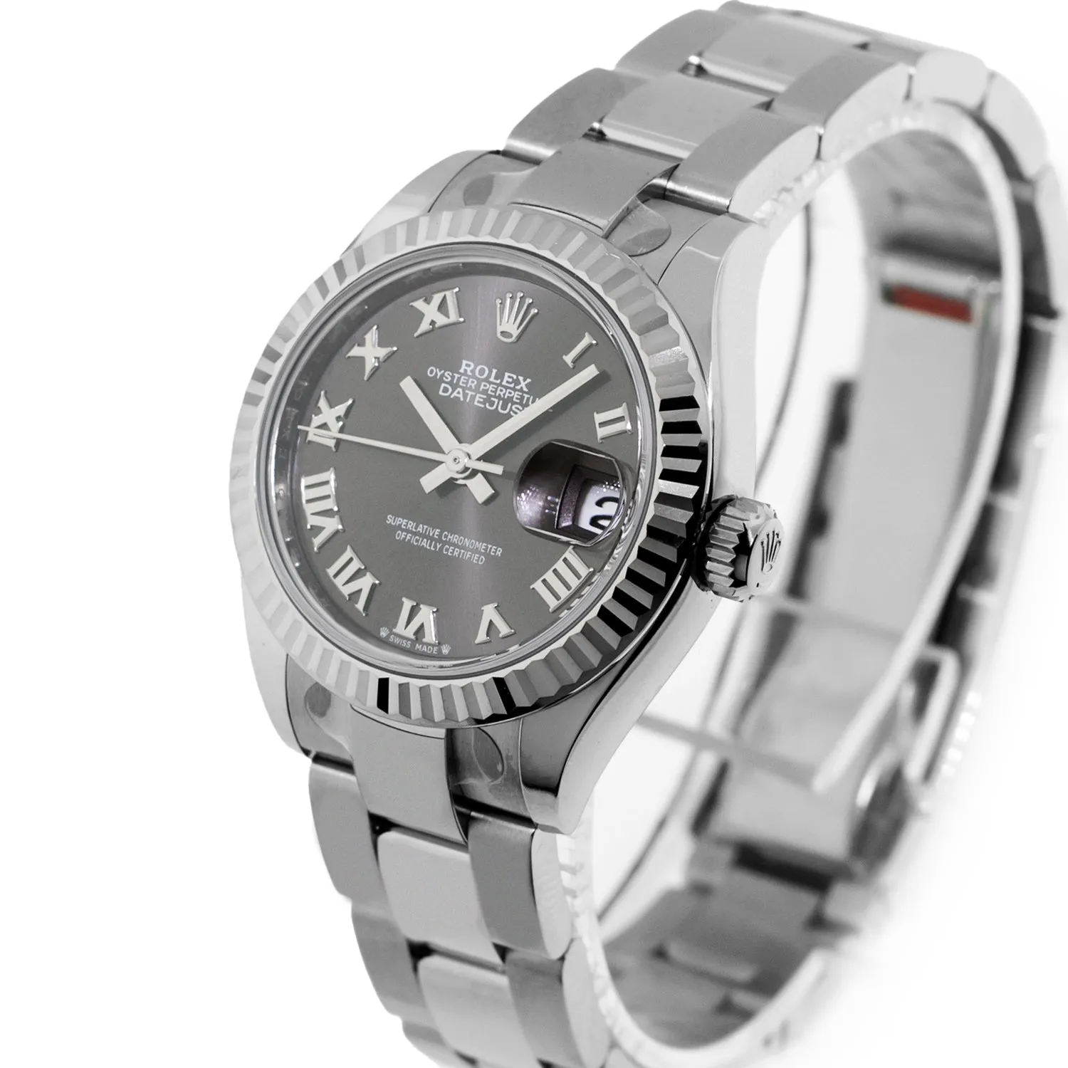 Rolex Lady-Datejust 28mm White Gold & Steel Dark Rhodium Roman Dial & Fluted Bezel 279174