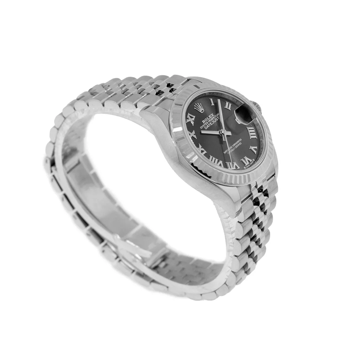 Rolex Lady-Datejust 28mm White Gold & Steel Dark Rhodium Roman Dial & Fluted Bezel 279174