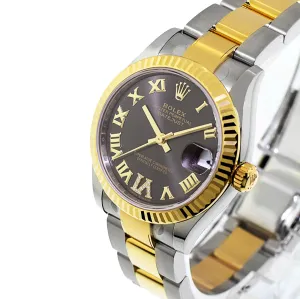 Rolex Lady-Datejust 31mm Yellow Gold & Steel Grey Sunray Roman Dial, Fluted Bezel 278273