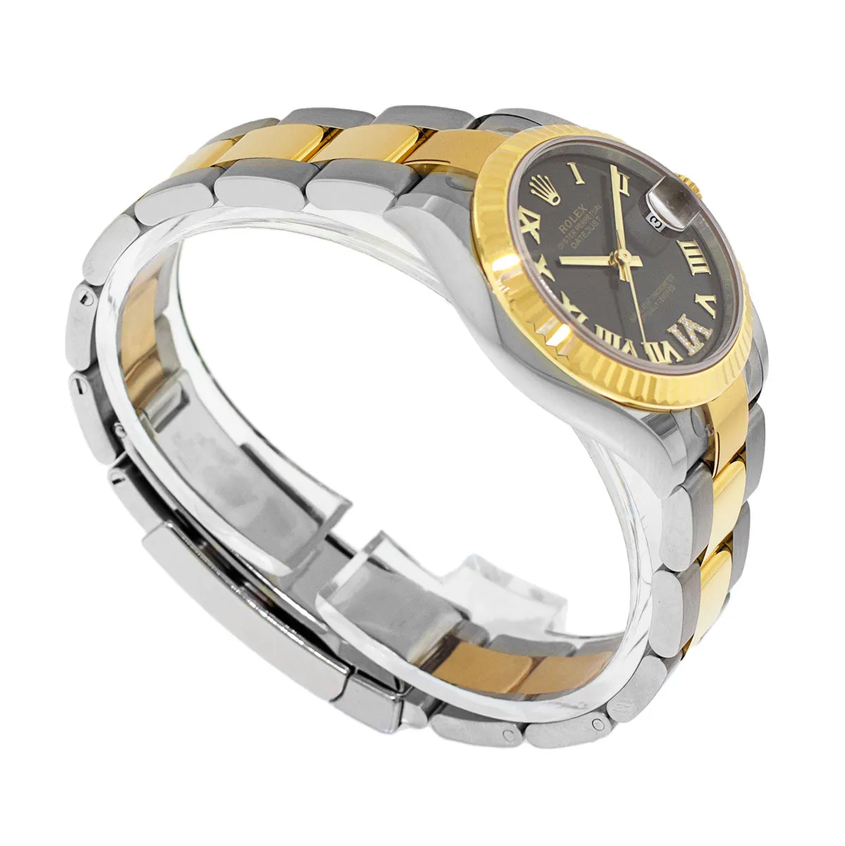 Rolex Lady-Datejust 31mm Yellow Gold & Steel Grey Sunray Roman Dial, Fluted Bezel 278273