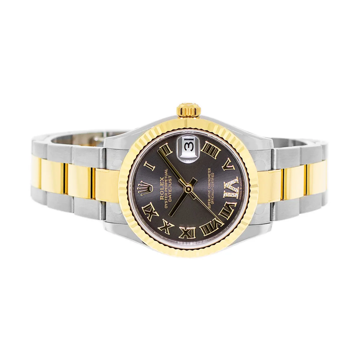 Rolex Lady-Datejust 31mm Yellow Gold & Steel Grey Sunray Roman Dial, Fluted Bezel 278273