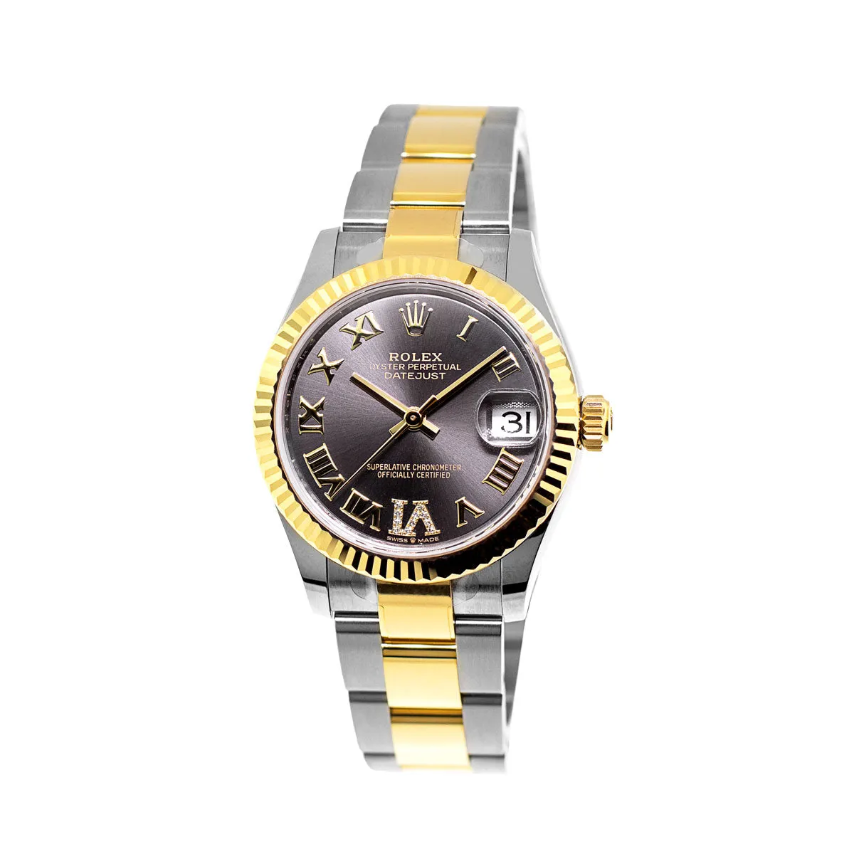 Rolex Lady-Datejust 31mm Yellow Gold & Steel Grey Sunray Roman Dial, Fluted Bezel 278273