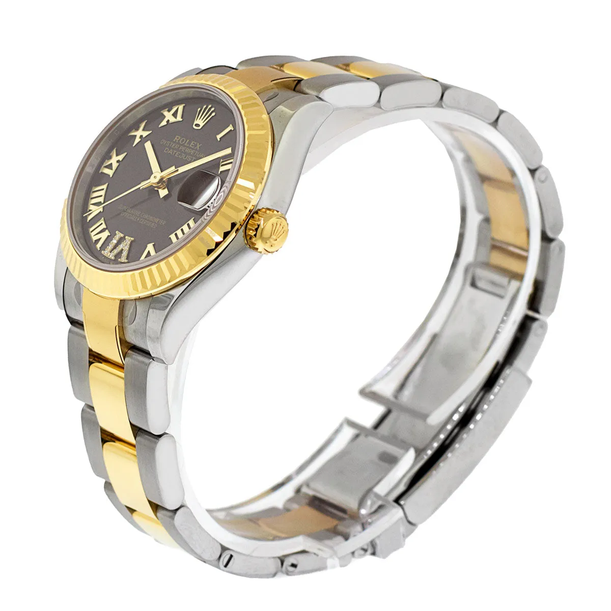 Rolex Lady-Datejust 31mm Yellow Gold & Steel Grey Sunray Roman Dial, Fluted Bezel 278273