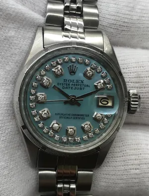 Rolex Lady Datejust 6517 Custom Turquoise Diamond  Dial Automatic Women's Watch