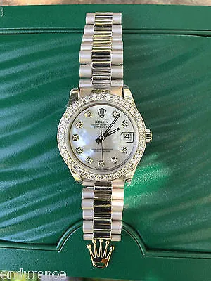 ROLEX MIDSIZE STEEL DATEJUST DIAMOND DIAL GOLD PRESIDENT BRACELET & BEZEL 178240