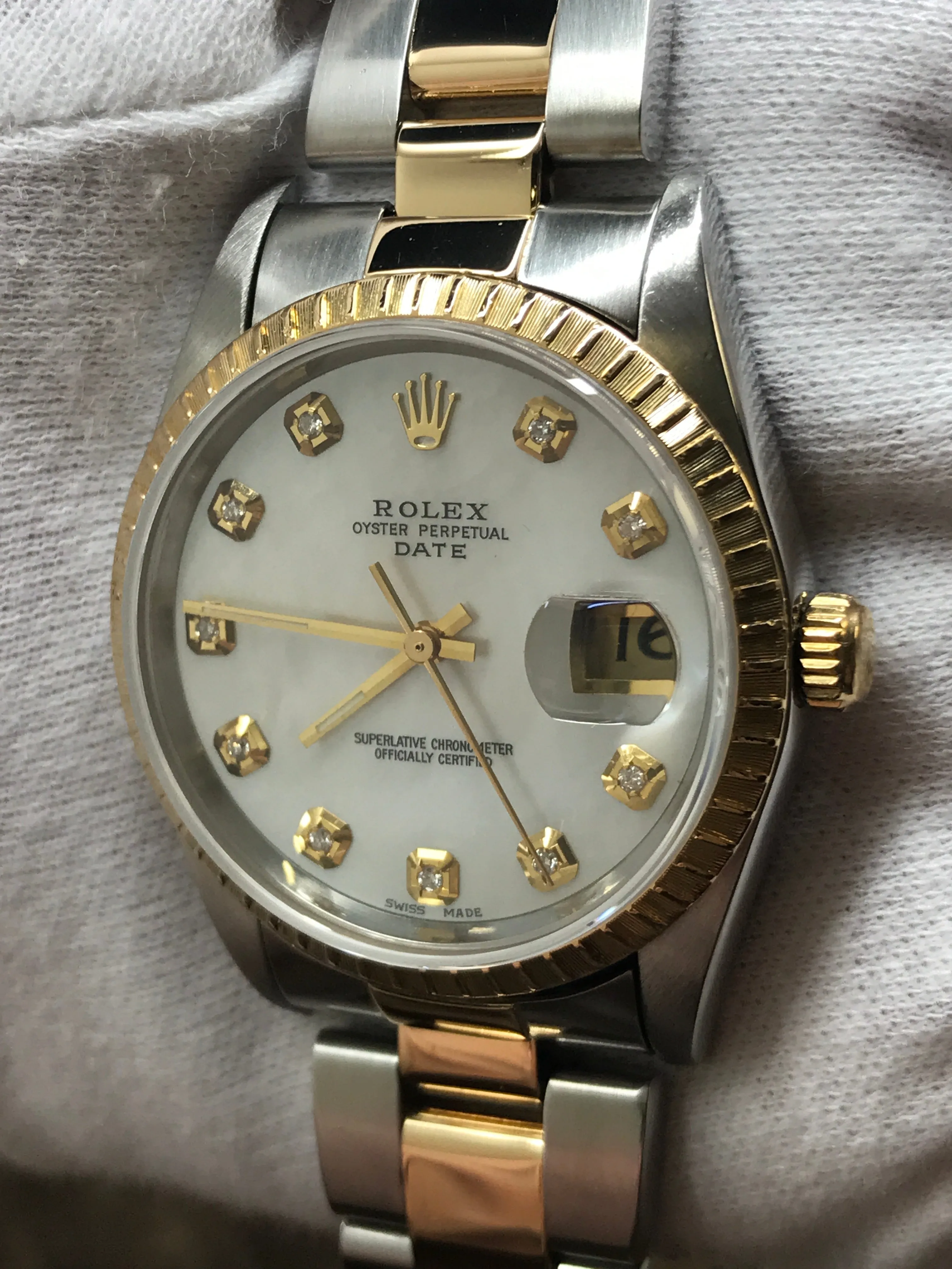 Rolex Oyster Perpetual 34mm 15223 Custom MOP Diamond Dial Automatic Watch