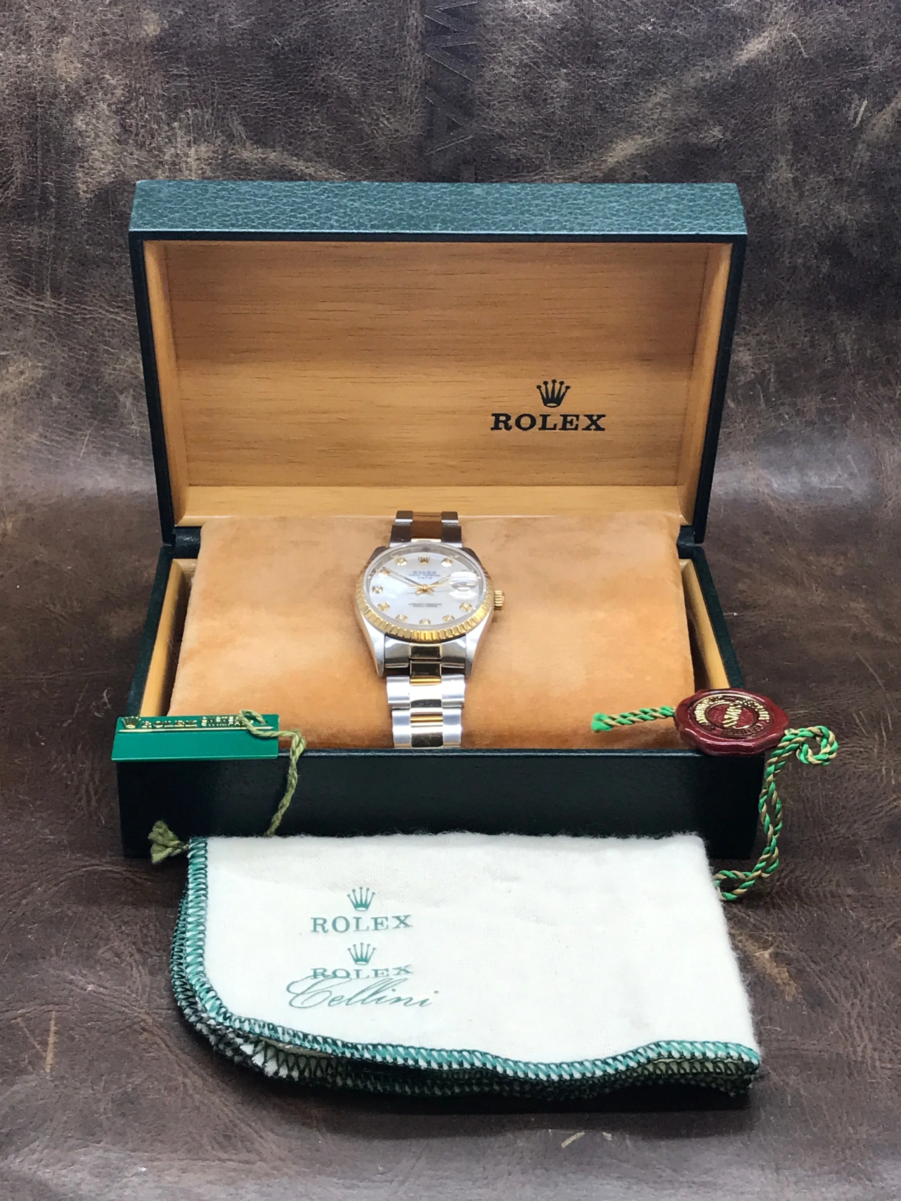 Rolex Oyster Perpetual 34mm 15223 Custom MOP Diamond Dial Automatic Watch