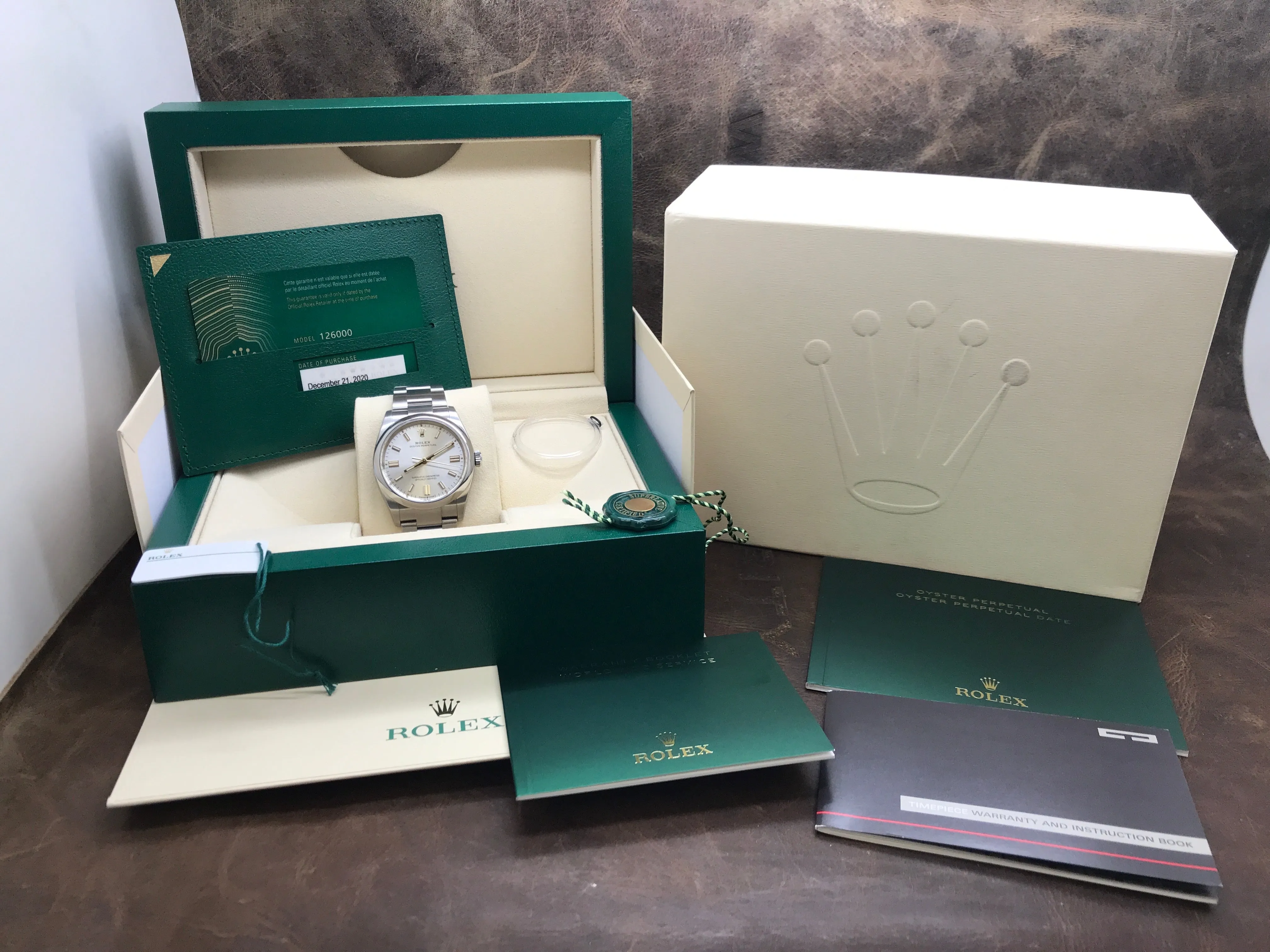Rolex Oyster Perpetual 36mm Dominos 126000 Silver Dial Automatic Watch