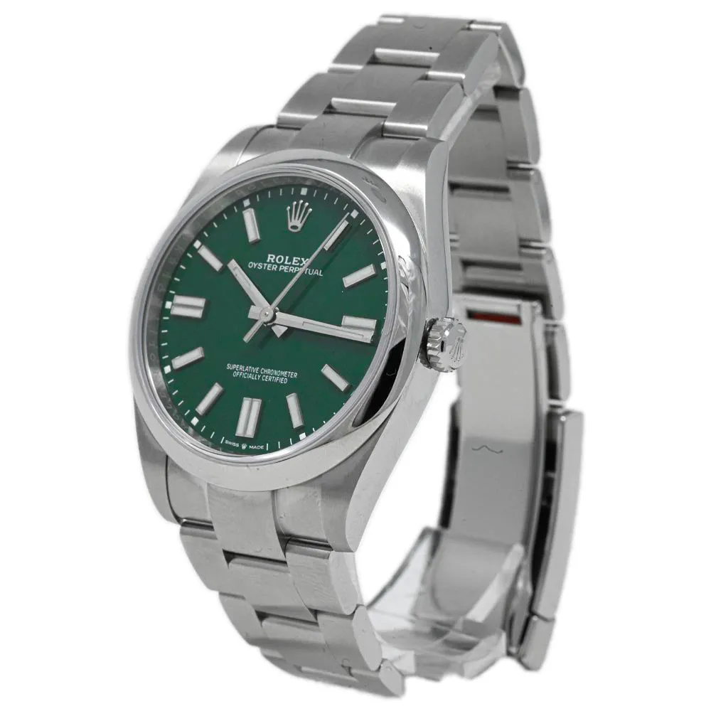 Rolex Oyster Perpetual Stainless Steel 41mm Forrest Green Stick Dial Watch Reference #: 124300