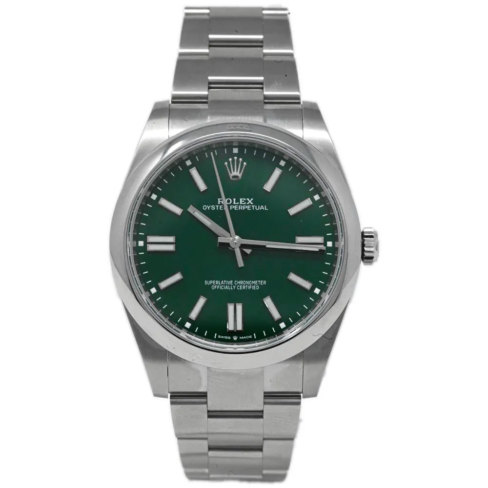 Rolex Oyster Perpetual Stainless Steel 41mm Forrest Green Stick Dial Watch Reference #: 124300