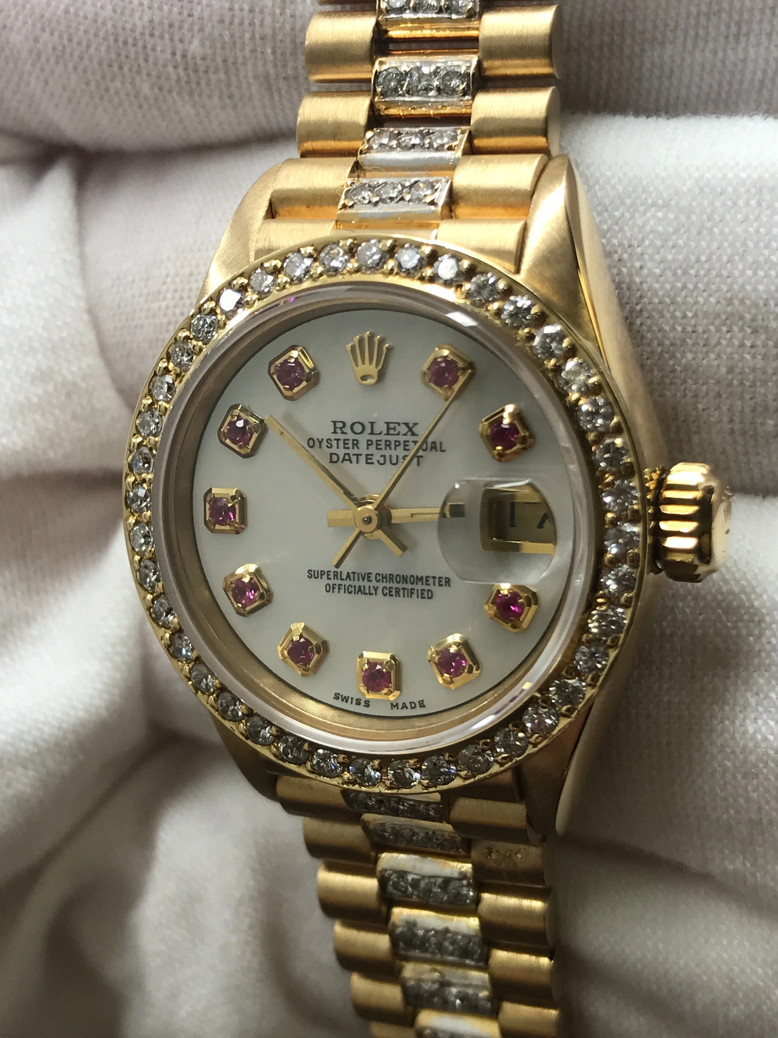 Rolex President 26mm 69178 Custom MOP Rubies Dial Automatic Women's Watch