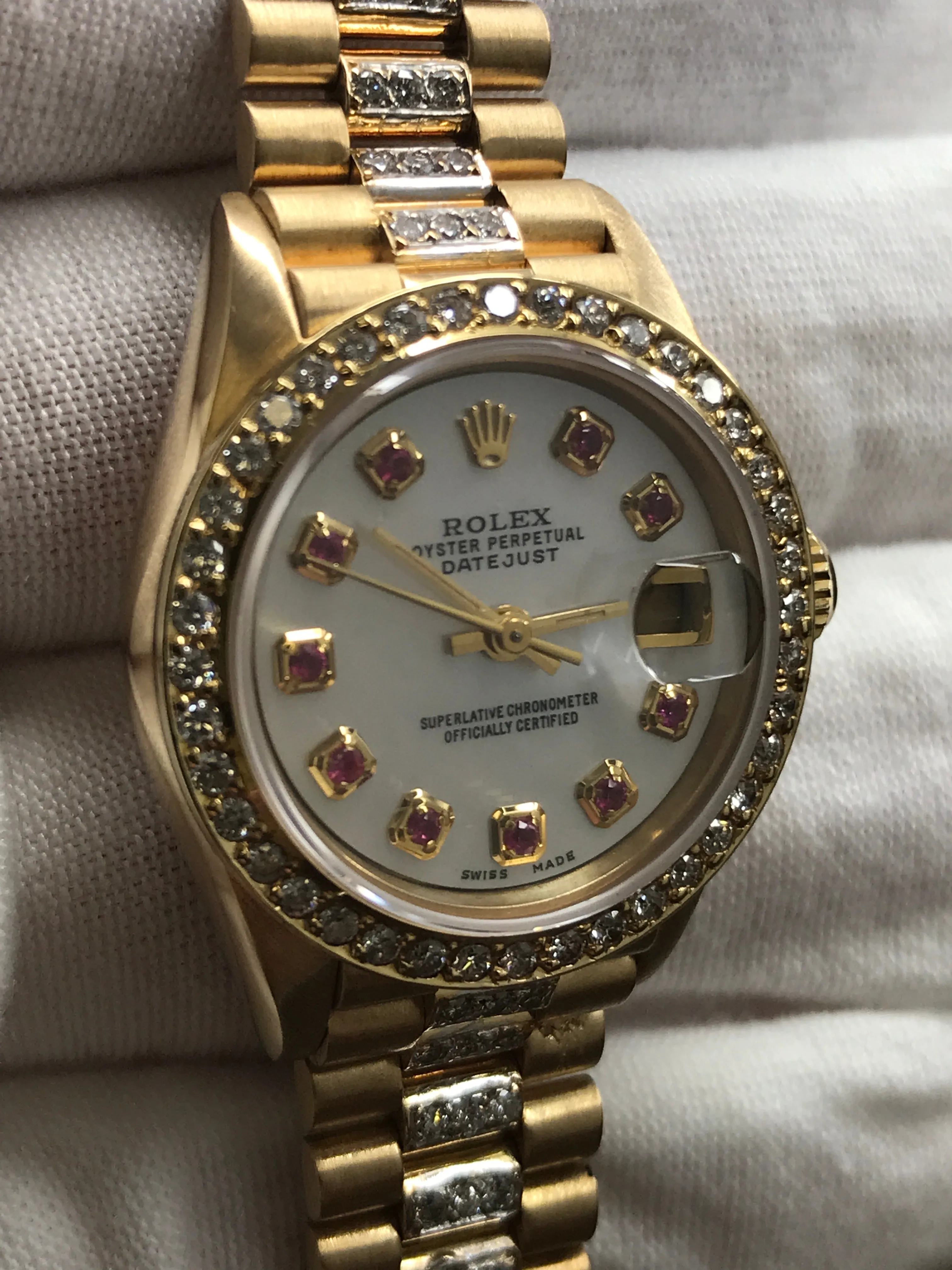Rolex President 26mm 69178 Custom MOP Rubies Dial Automatic Women's Watch
