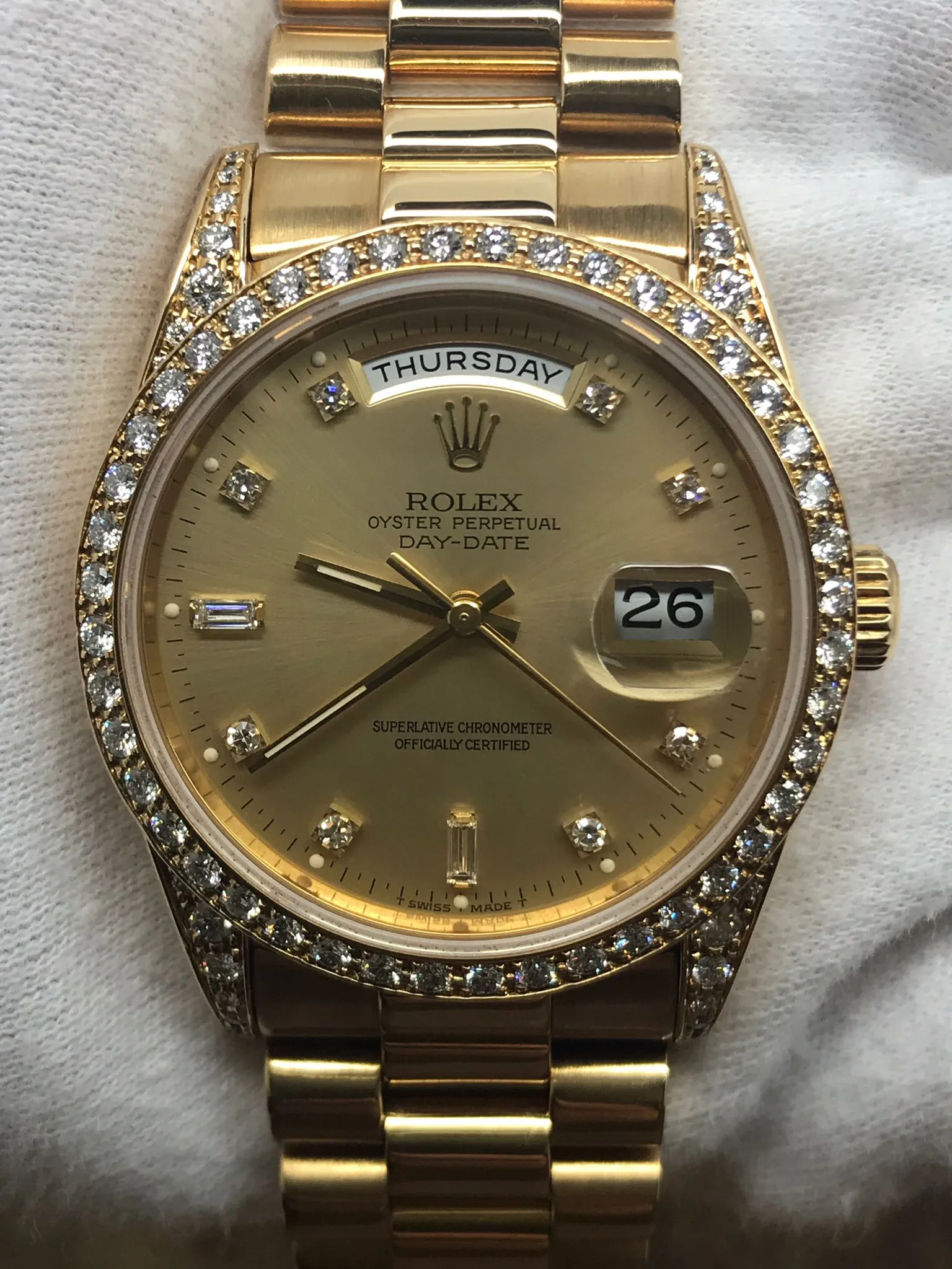 Rolex President Day Date Factory Diamonds 18338 Champagne Dial Automatic Men's Watch