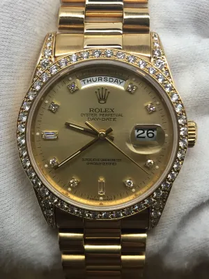 Rolex President Day Date Factory Diamonds 18338 Champagne Dial Automatic Men's Watch