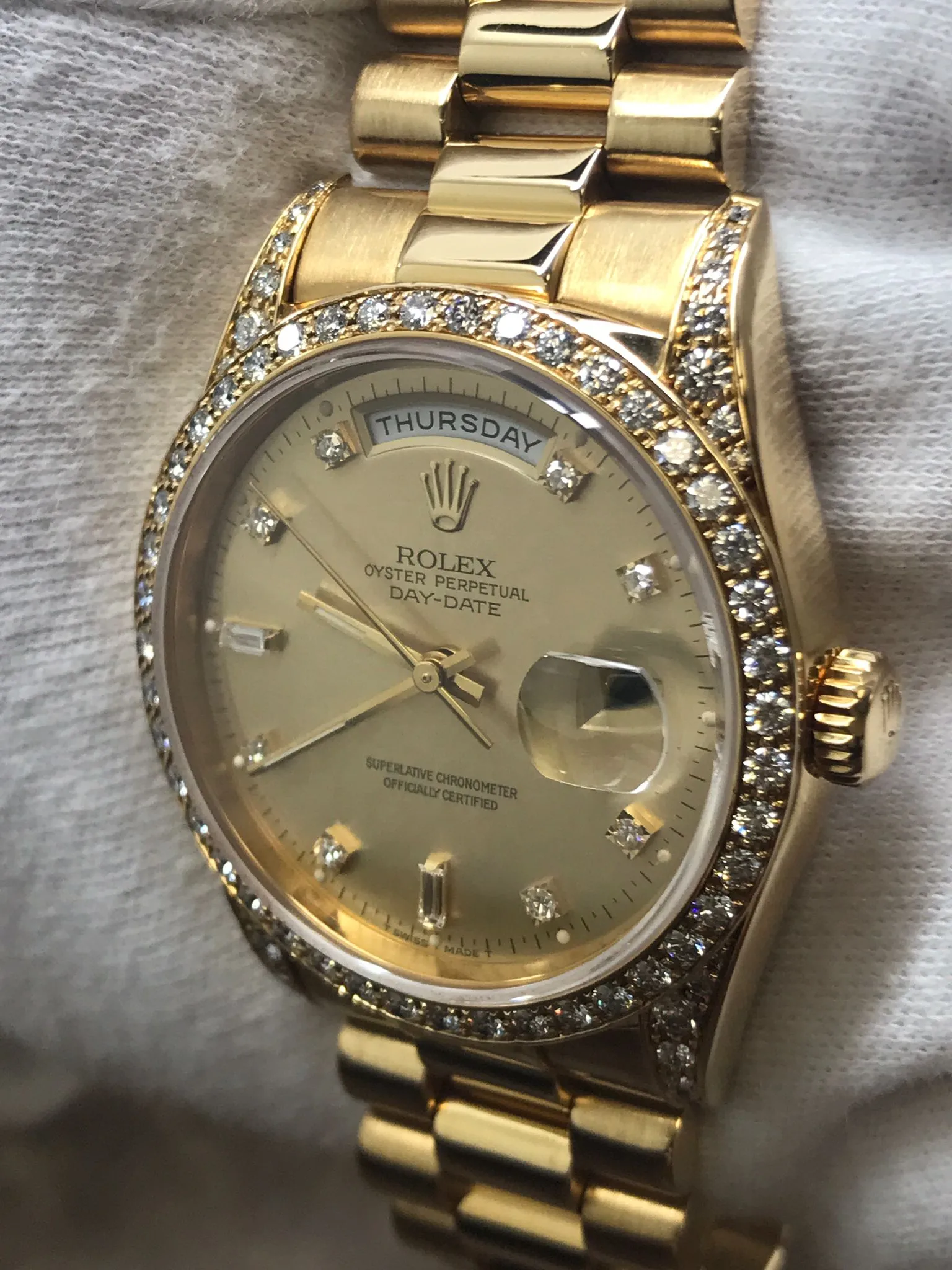Rolex President Day Date Factory Diamonds 18338 Champagne Dial Automatic Men's Watch