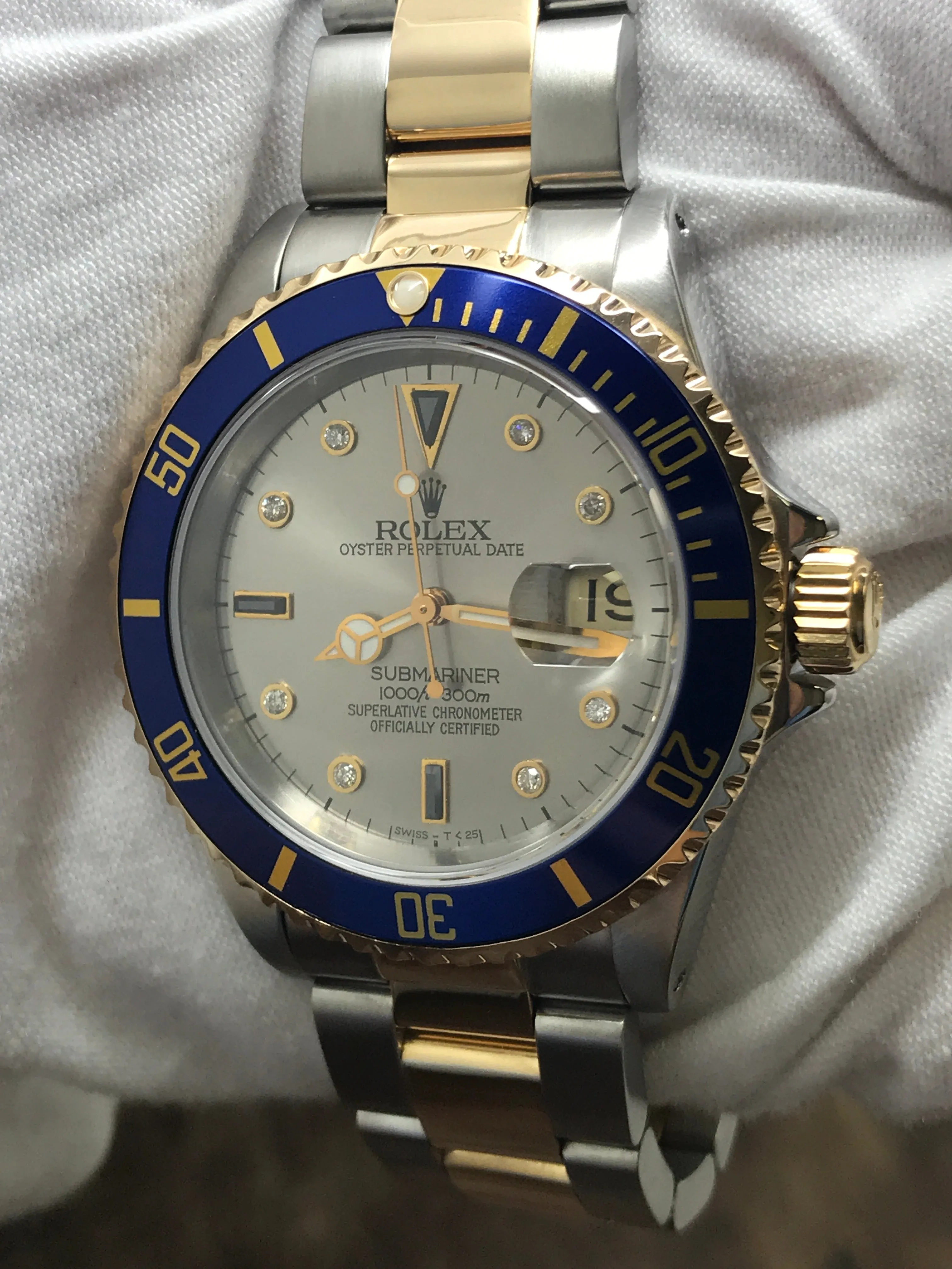 Rolex Submariner Date 16613 Serti Custom Diamond Dial Automatic Men's Watch