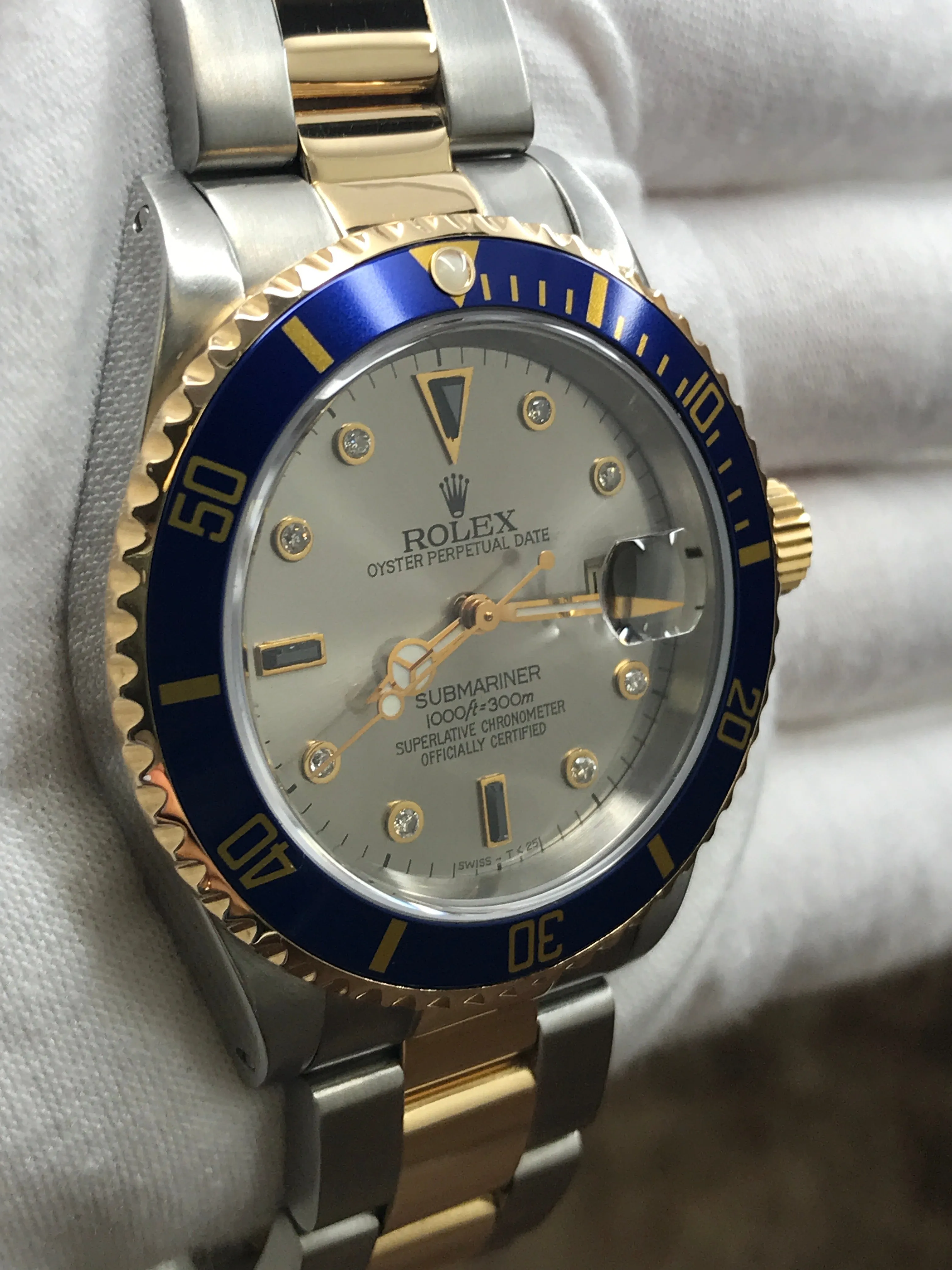 Rolex Submariner Date 16613 Serti Custom Diamond Dial Automatic Men's Watch