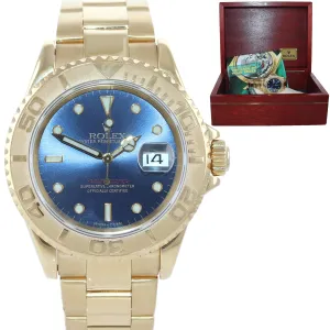 Rolex Yacht-Master 18k Yellow Gold Blue Dial 16628 40mm Watch Box
