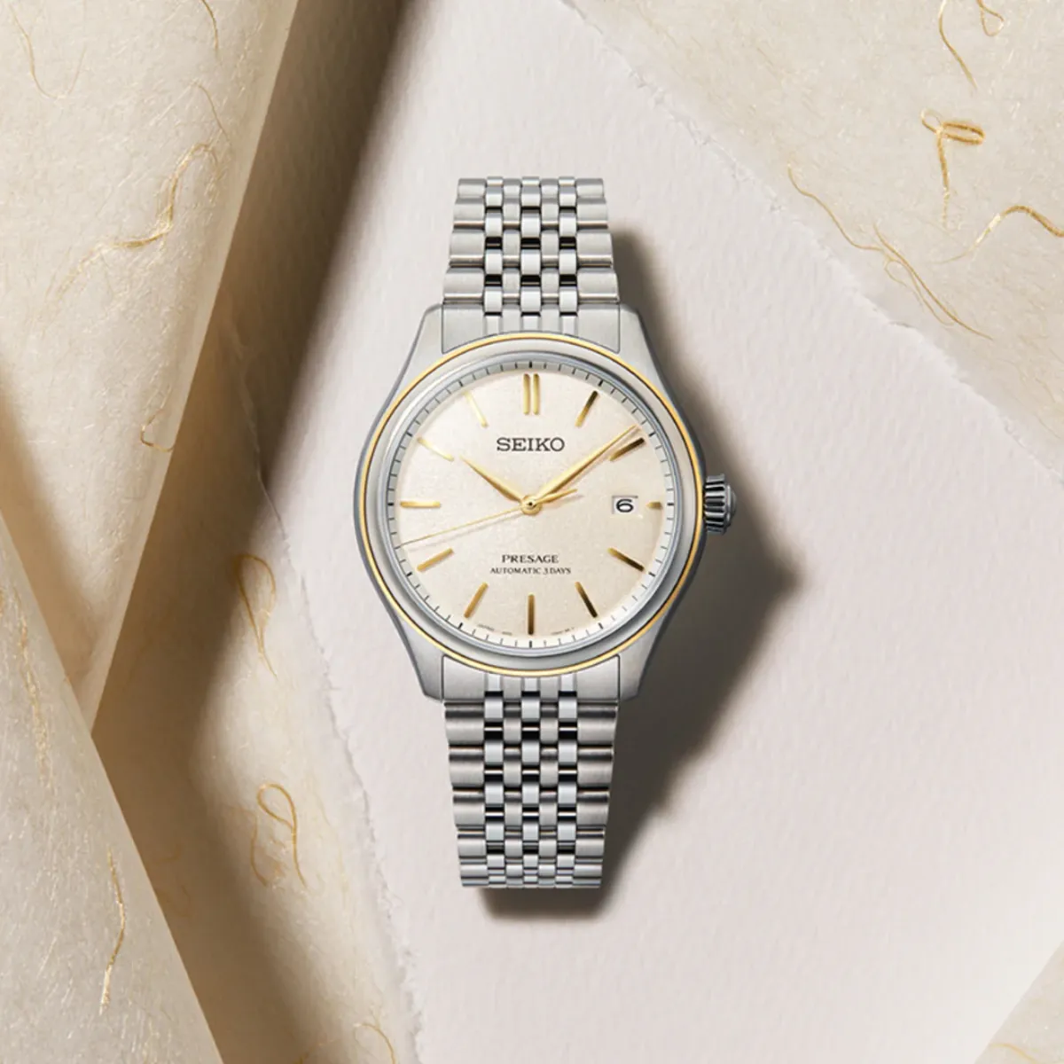 Seiko Presage SPB478J1 SPB478 SPB478J Classic Series Delicate Cream Silk Mens Watch