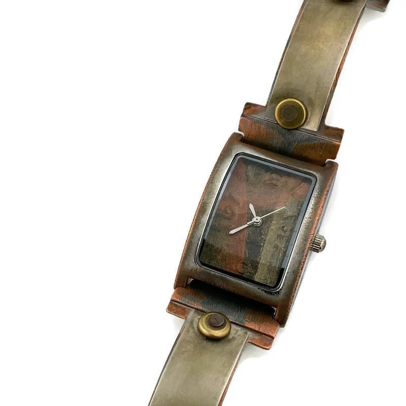 Silver & Copper & Brass Watch With Earth Tone Dial