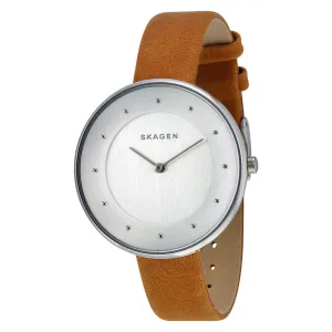 Skagen Gitte Silver Dial Light Brown Leather Strap Ladies Watch SKW2326