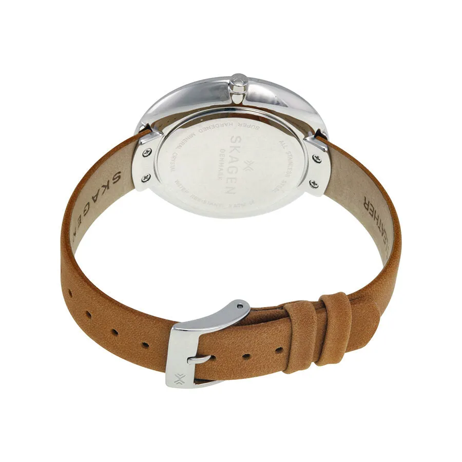 Skagen Gitte Silver Dial Light Brown Leather Strap Ladies Watch SKW2326
