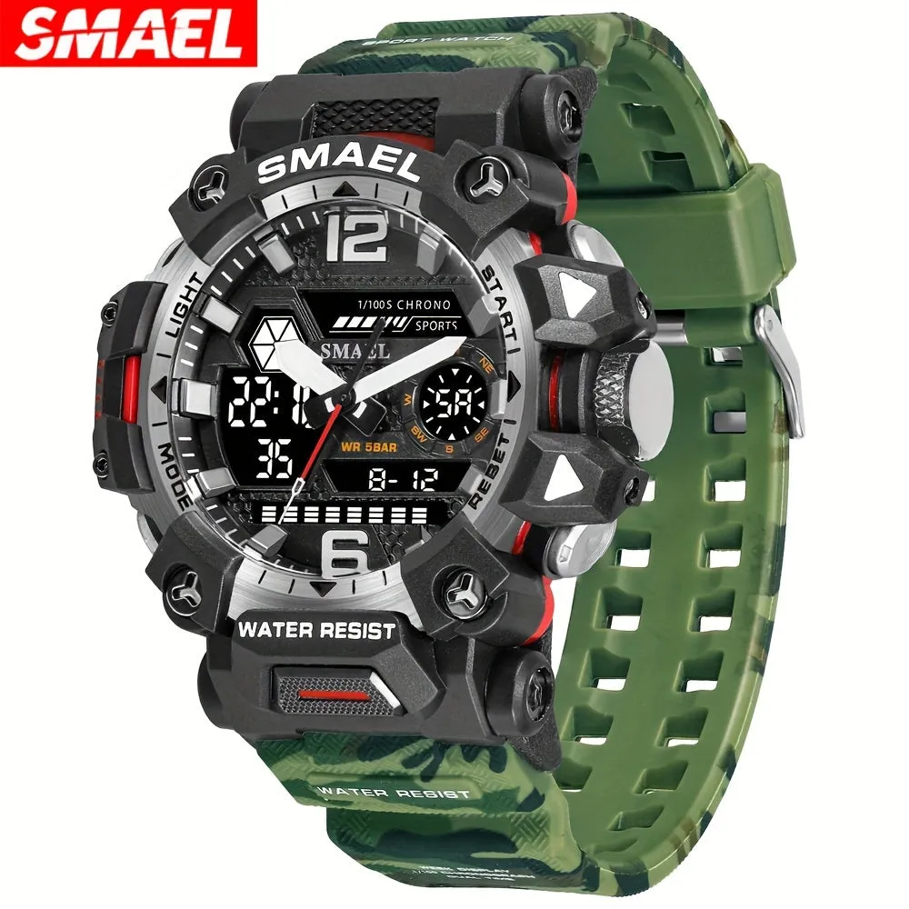 SMAEL Off-road Camouflage Men's Large Dial Watch, Luminous,, Alloy Dual Display Watch FS