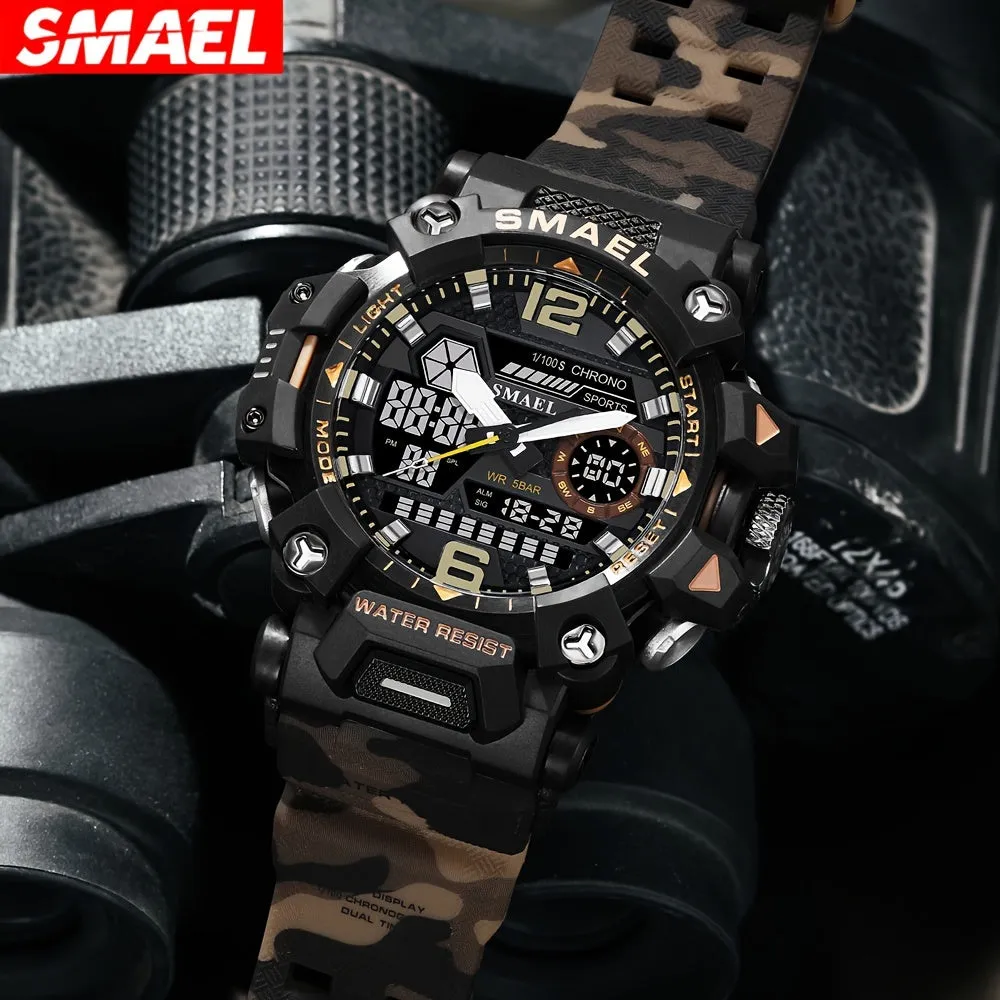 SMAEL Off-road Camouflage Men's Large Dial Watch, Luminous,, Alloy Dual Display Watch FS
