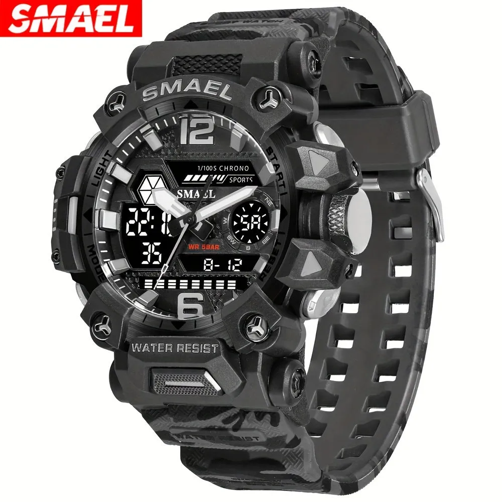 SMAEL Off-road Camouflage Men's Large Dial Watch, Luminous,, Alloy Dual Display Watch FS