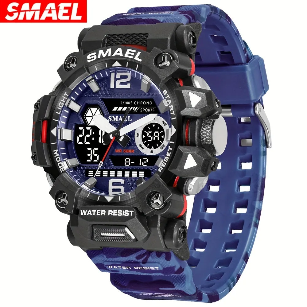 SMAEL Off-road Camouflage Men's Large Dial Watch, Luminous,, Alloy Dual Display Watch FS
