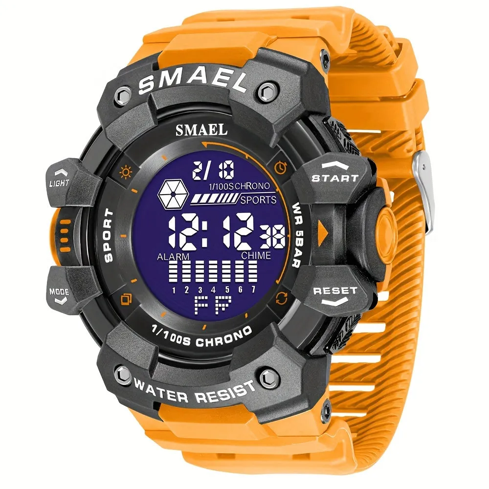 Sports Digital Wristwatch For Outdoor Mountaineering, LED Night Light Multifunctional Alarm Calendar Watch With Large Dial Camo Strap FS