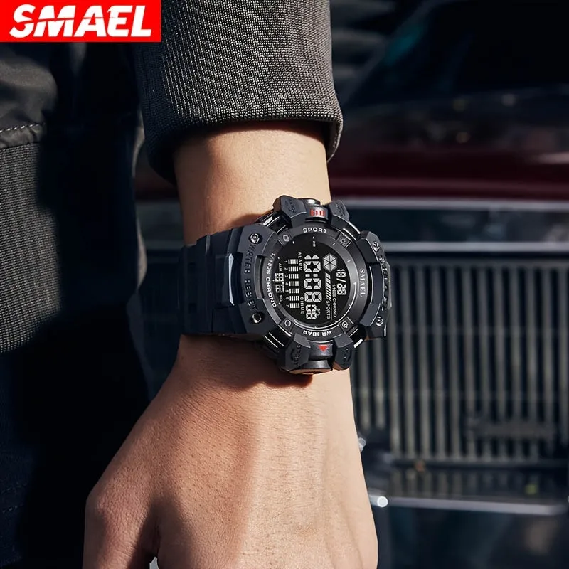 Sports Digital Wristwatch For Outdoor Mountaineering, LED Night Light Multifunctional Alarm Calendar Watch With Large Dial Camo Strap FS