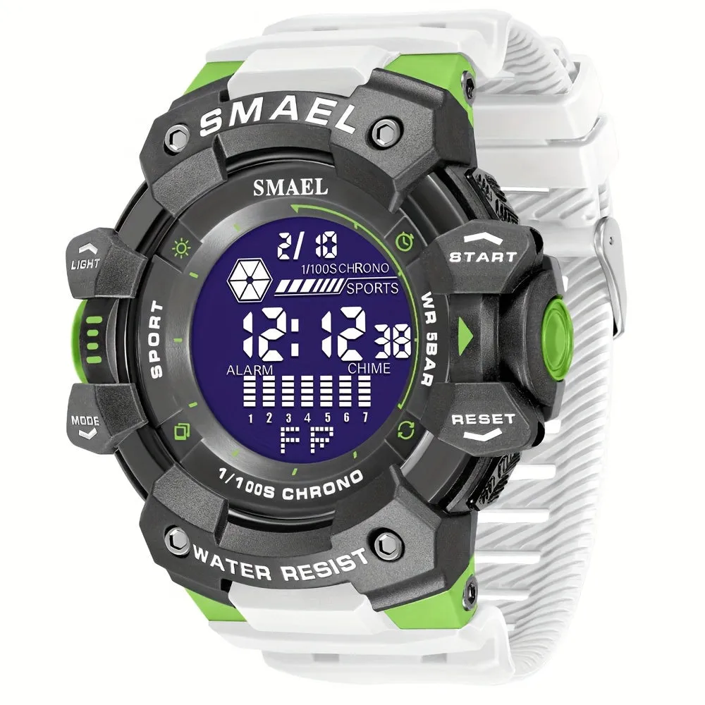 Sports Digital Wristwatch For Outdoor Mountaineering, LED Night Light Multifunctional Alarm Calendar Watch With Large Dial Camo Strap FS