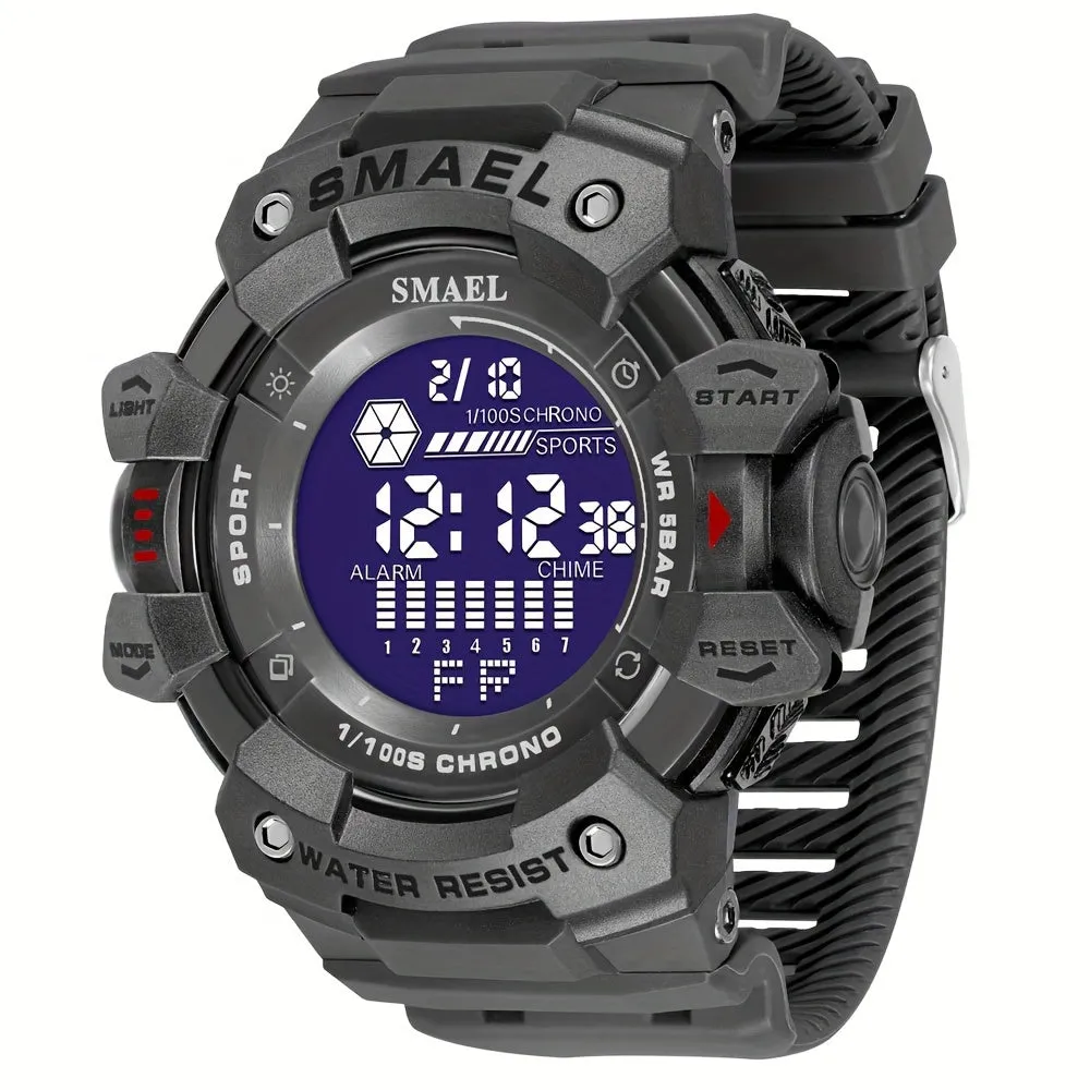 Sports Digital Wristwatch For Outdoor Mountaineering, LED Night Light Multifunctional Alarm Calendar Watch With Large Dial Camo Strap FS