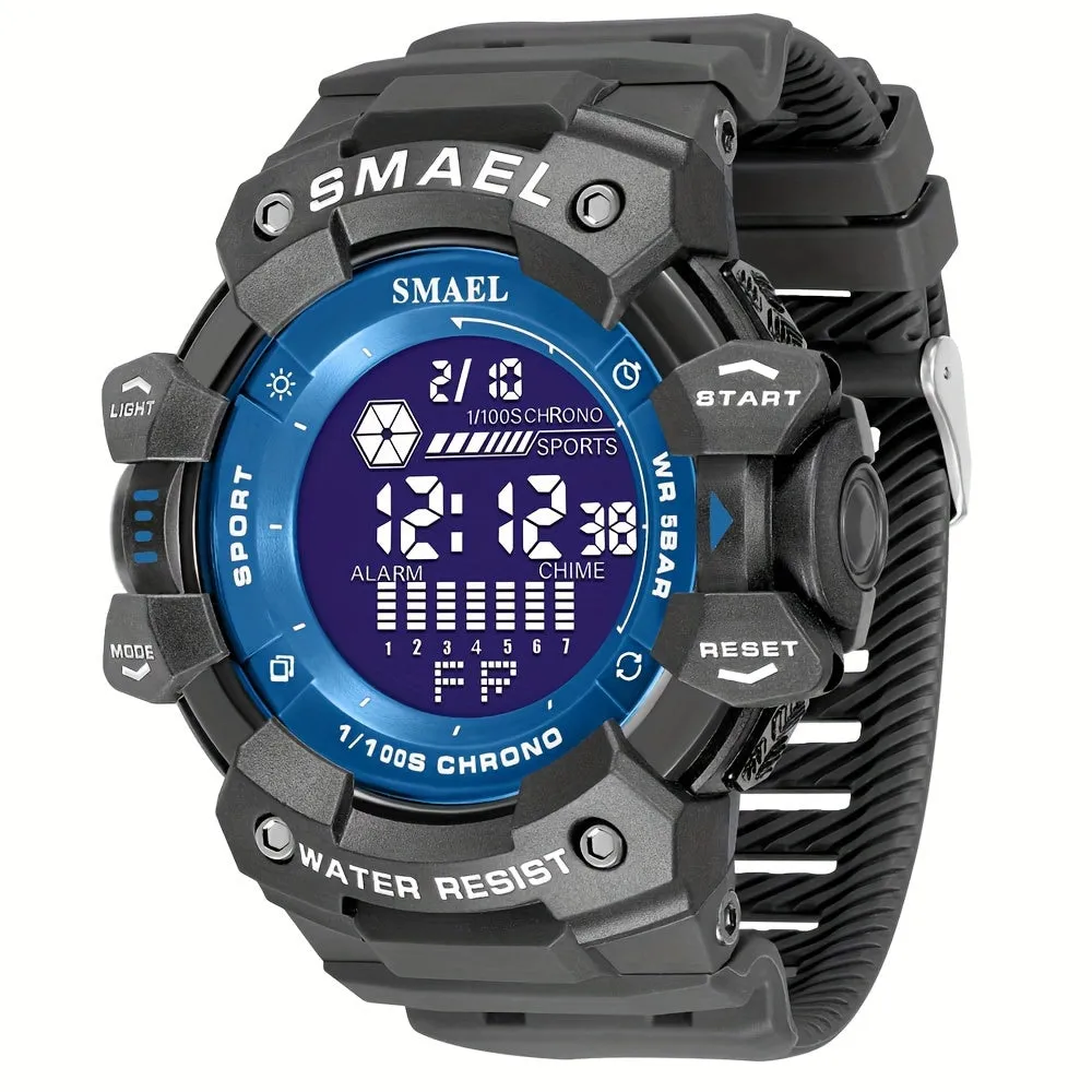 Sports Digital Wristwatch For Outdoor Mountaineering, LED Night Light Multifunctional Alarm Calendar Watch With Large Dial Camo Strap FS