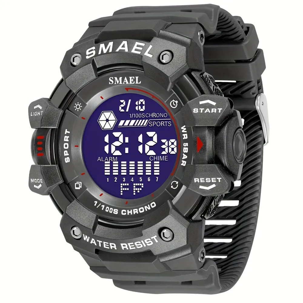 Sports Digital Wristwatch For Outdoor Mountaineering, LED Night Light Multifunctional Alarm Calendar Watch With Large Dial Camo Strap FS