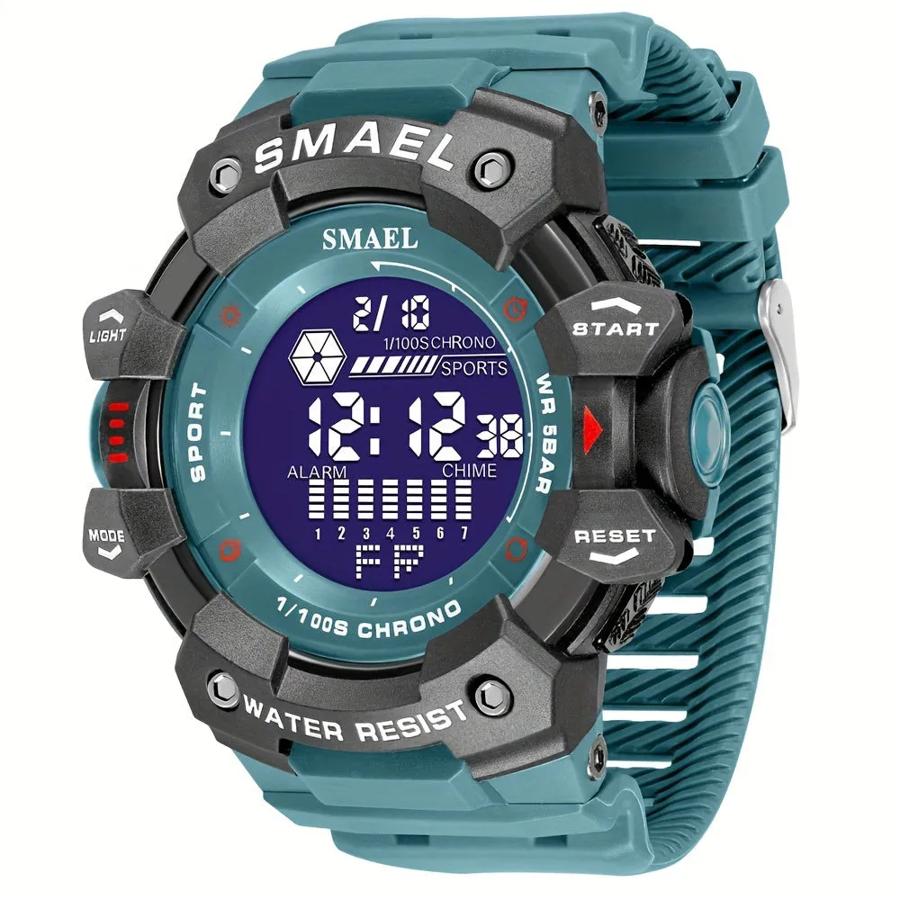 Sports Digital Wristwatch For Outdoor Mountaineering, LED Night Light Multifunctional Alarm Calendar Watch With Large Dial Camo Strap FS
