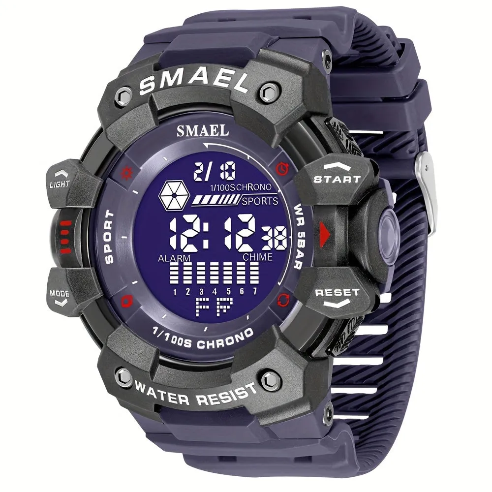 Sports Digital Wristwatch For Outdoor Mountaineering, LED Night Light Multifunctional Alarm Calendar Watch With Large Dial Camo Strap FS