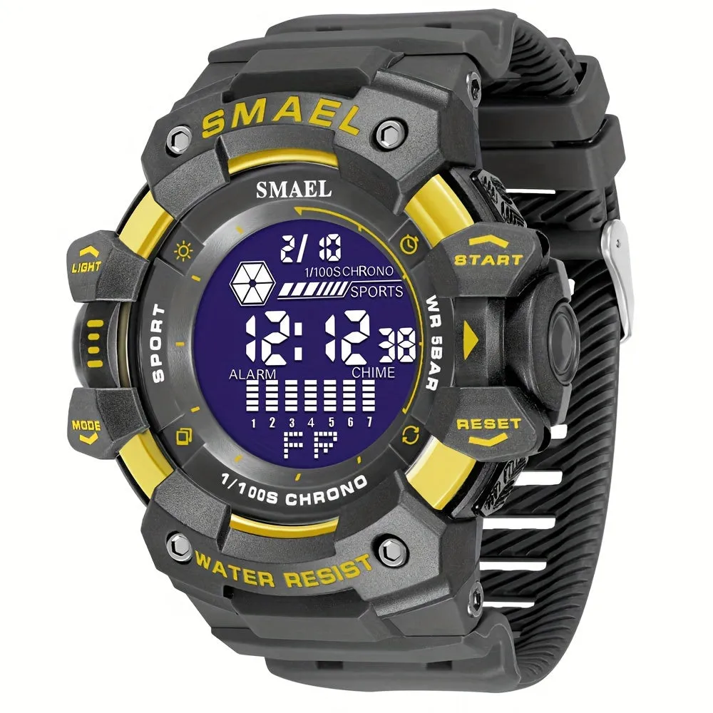 Sports Digital Wristwatch For Outdoor Mountaineering, LED Night Light Multifunctional Alarm Calendar Watch With Large Dial Camo Strap FS