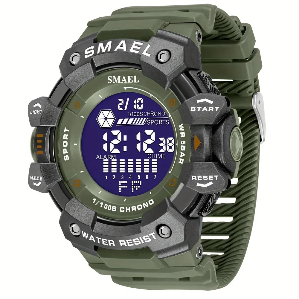Sports Digital Wristwatch For Outdoor Mountaineering, LED Night Light Multifunctional Alarm Calendar Watch With Large Dial Camo Strap FS
