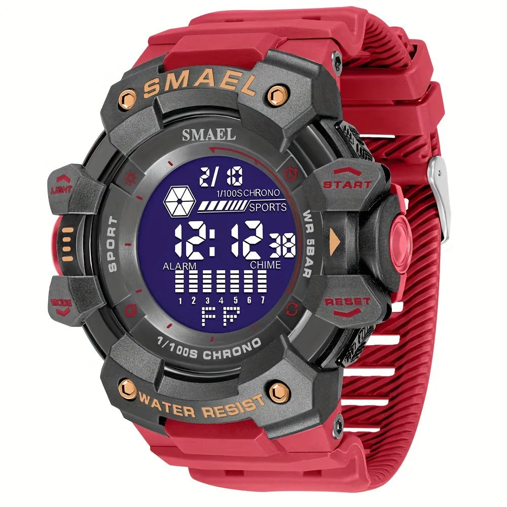 Sports Digital Wristwatch For Outdoor Mountaineering, LED Night Light Multifunctional Alarm Calendar Watch With Large Dial Camo Strap FS